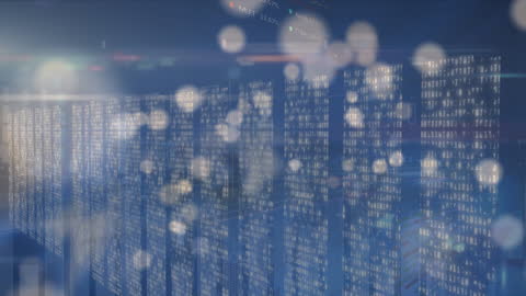 Abstract Digital Data Streams with Luminous Dots on Navy Backdrop