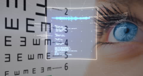 Eye Close-Up with Digital Interface Symbols