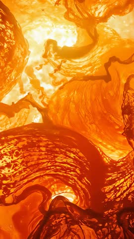 Brightening Backlight Revealing Viscous Amber Filaments Swirling in Macro Vertical Video
