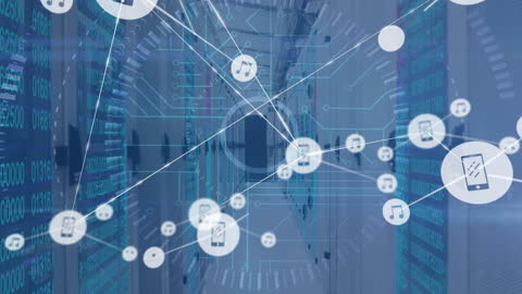 Digital Connectivity Network Icons Overlapping Server Room