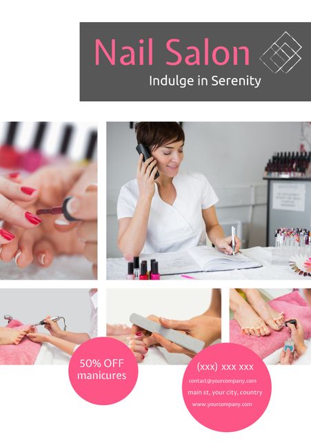 Serene Nail Salon Promotional Template Highlighting Manicure and Pedicure Services - Download Free Stock Templates Pikwizard.com