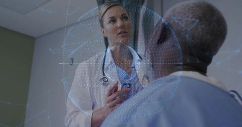 Doctor using holographic technology for patient examination in clinic