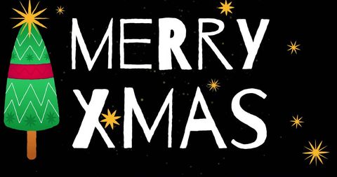 Festive Merry Xmas Greeting with Christmas Tree Design