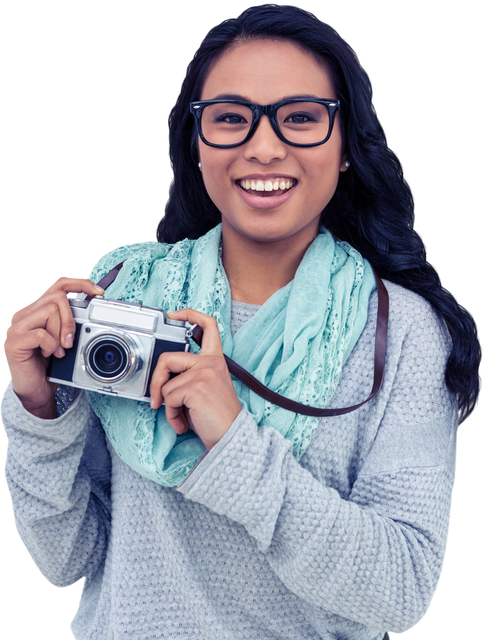 Smiling Asian Woman Holding Digital Camera Transparent Background - Download Free Stock Videos Pikwizard.com