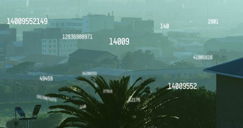 Abstract Data and Numbers Over Cityscape