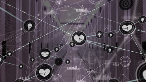 Digital Network Connections with Server Icons Overlay