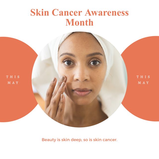 Skin Cancer Awareness Month Graphic with Diverse Woman Applying Face Cream - Download Free Stock Templates Pikwizard.com