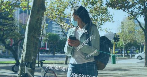 Woman in Mask Holding Smartphone Civic Lifestyle Theme