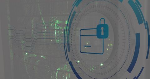 Cybersecurity Icon Over Graphic Digital Interface in Data Center - Download Free Stock Images Pikwizard.com