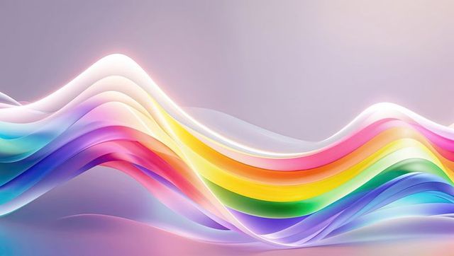 Colorful ribbon waves on pastel gradient background