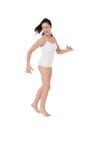 Happy Caucasian Woman Running on Transparent Background
