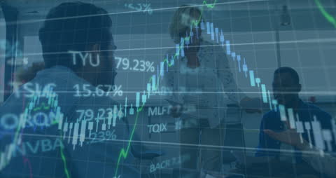 Team Analyzing Financial Data Animated Interface Overlay