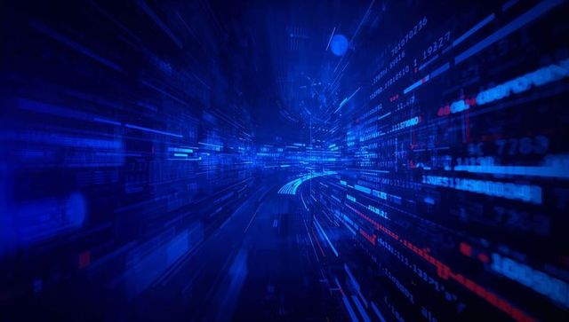 Futuristic Digital Tunnel with Streaming Alphanumeric Code