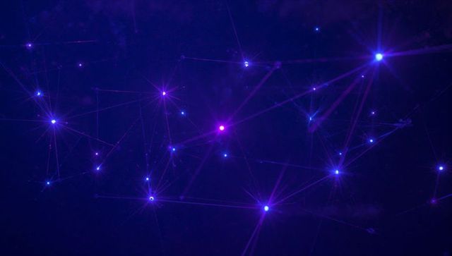 Futuristic Network with Glowing Purple and Blue Lines and Nodes