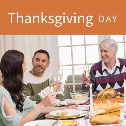 family celebrating thanksgiving with turkey dinner toast - Download Free Stock Templates Pikwizard.com