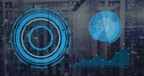 Data Visualization Infographic in High-Tech Computer Server Room