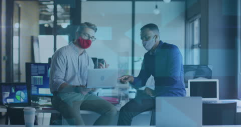 Business Professionals Collaborating During Pandemic with Data Visualization