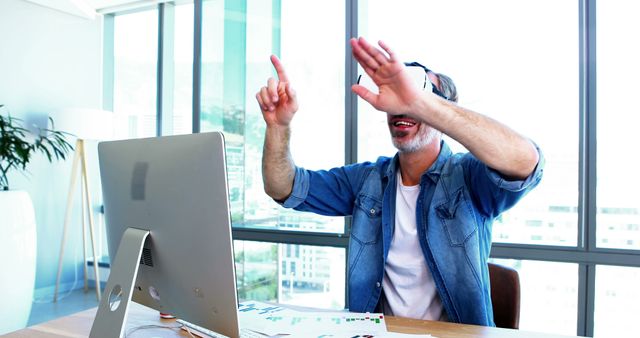 Man Interacting with Holographic Interface in Modern Office - Download Free Stock Images Pikwizard.com