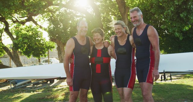 Senior Rowing Team Celebrating Success Outdoors - Download Free Stock Images Pikwizard.com