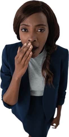 Top View of Transparent Yawning Businesswoman with Hand Over Mouth