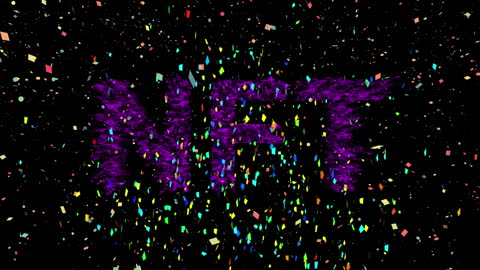 Vibrant NFT Text with Dynamic Confetti Overlay