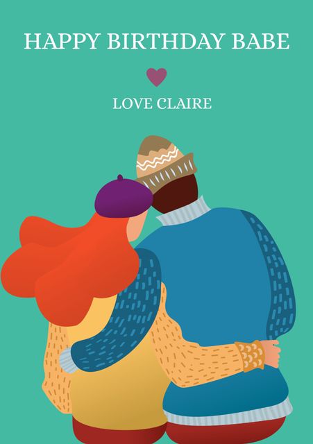 Illustration of a couple embracing, serving as a perfect romantic birthday card. Ideal for celebrating special day, expressing love, and showing affection. Suitable for anniversaries, Valentine's Day, and relationship milestones.