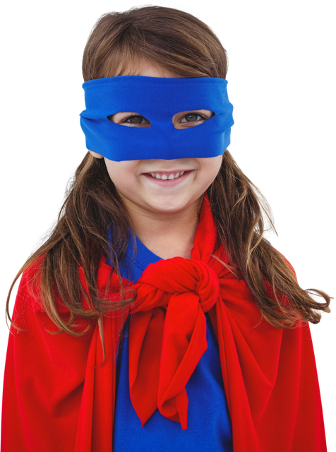 Smiling Girl with Blue Mask and Red Cape on Transparent Background - Download Free Stock Videos Pikwizard.com