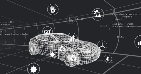 Futuristic Electric Vehicle with Sustainable Energy Icons - Download Free Stock Images Pikwizard.com
