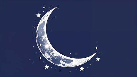 Glowing crescent moon on dark navy background