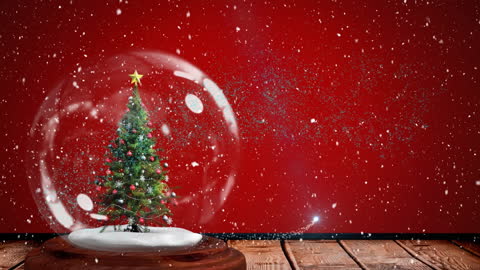 Christmas Snow Globe with Tree on Red Background