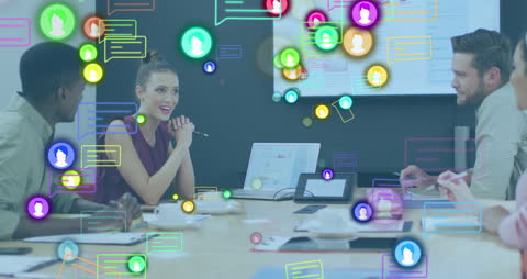 Diverse Team Engaged in Interactive Digital Strategy Meeting