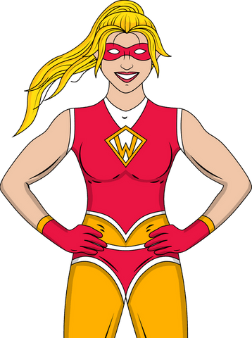 Empowering Superhero in Red and Yellow Costume Transparent Design