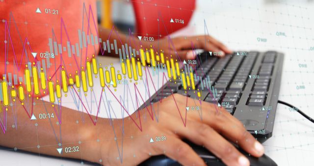 Person Working on Keyboard with Financial Data Graphs Overlay - Download Free Stock Images Pikwizard.com
