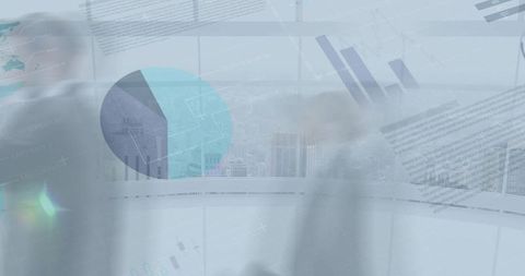 Abstract Financial Data with Businesspeople in Motion