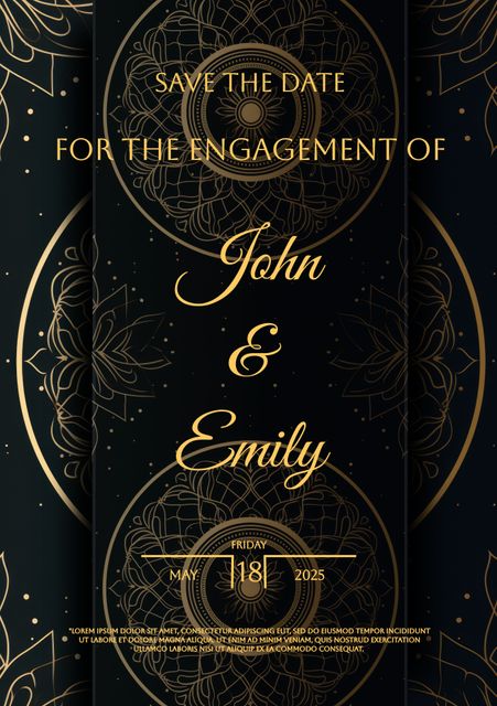 Elegant Gold Engagement Invitation with Indian Motif and Black Background - Download Free Stock Templates Pikwizard.com