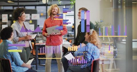 Modern Team Meeting with Data Analysis in Open Office