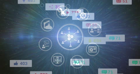 Abstract Digital Network with Interactive Media Icons