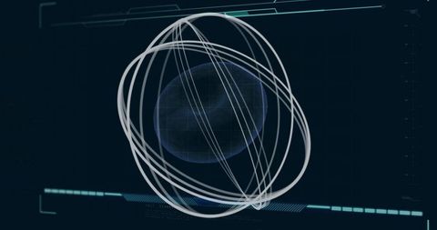 Futuristic 3D Interface with Rotating Mesh and Data Visualization Elements