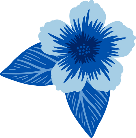 Minimalistic flat-design blue flower illustration transparent