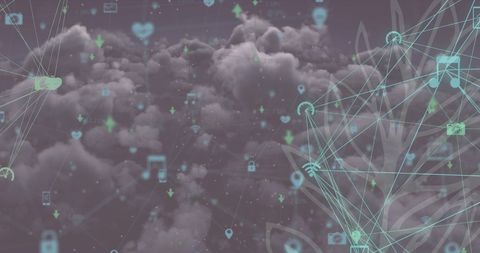 Digital Network of Icons on Cloudy Sky Background - Download Free Stock Images Pikwizard.com