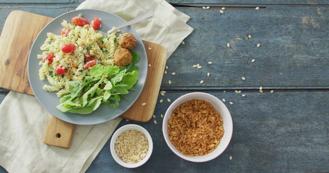 Healthy Pasta Salad with Fresh Greens and Meatballs - Download Free Stock Images Pikwizard.com