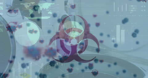 Digital Composite COVID-19 Cells with Biohazard Symbol Concept