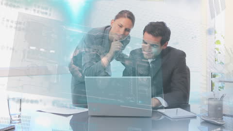 Business Team Analyzing Financial Data in Futuristic Office