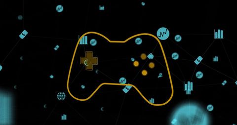 Digital Game Controller with Global Business Symbols - Download Free Stock Images Pikwizard.com