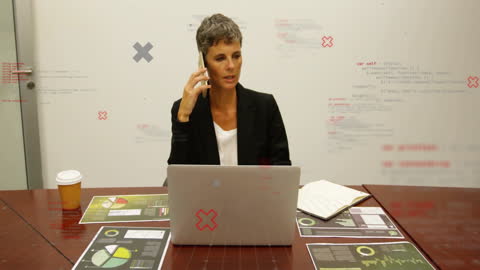 Business Woman Analyzing Charts During Phone Call