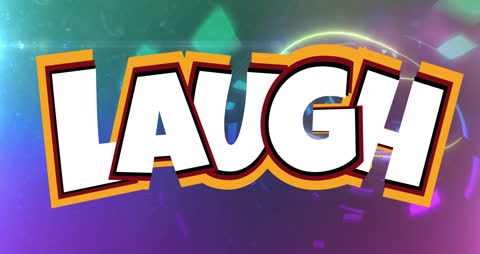 Colorful Animation with Neon Light Background and Bold "Laugh" Text