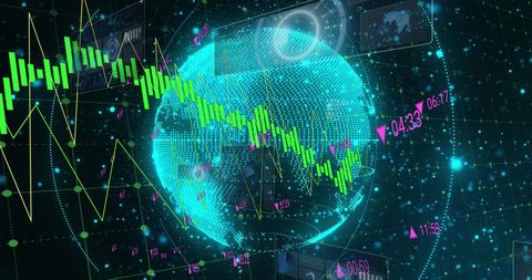 Global Networking Technology with Data Analytics Overlay on Rotating Globe - Download Free Stock Images Pikwizard.com