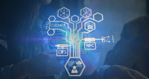 Technology Connection Icons Overlaying Smartphone Use