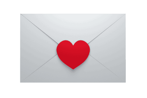 Elegant love letter with red heart on transparent background