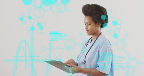 Nurse Analyzing Digital Data in Clinical Environment